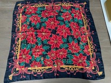 Vintage Elaine Gold Christmas Scarf Poinsettia Ribbon Design 35  Square Holiday