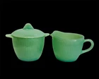 Vintage Fire King Jadeite Jane Ray Creamer and Sugar w/lid - As Is Please Read