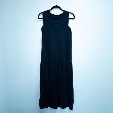 Everlane Black The Tencel V-Neck Tiered Midi Dress XS