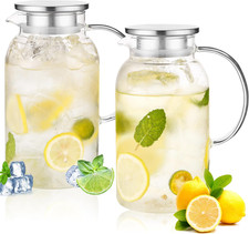 Paquete de 2 jarras de vidrio de 68 OZ con tapa. Jarra de vidrio para agua caliente/fría. 0,5 galones