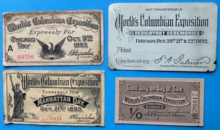 1893 WORLDS COLUMBIAN EXPOSITION TICKET x4 MANHATTAN CHICAGO DEDICATION CEREMONY