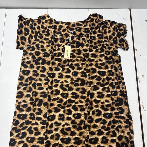 Ekouaer Leopard Print Brown Black Short Sleeve Nightgown House Dress Women’s 2XL - Picture 2 of 10