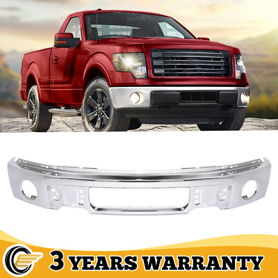 Chrome Steel Front Bumper Face Bar w/Fog Light Hole For 2009-2014 F150 Lariat XL