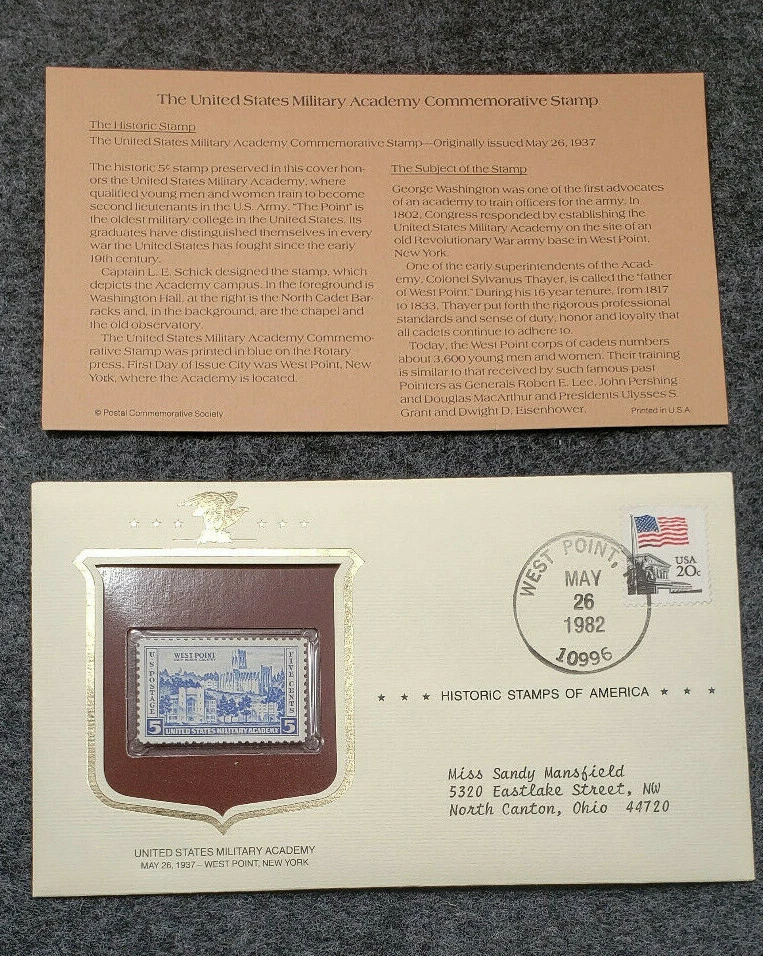 1937 stamp United States Military Acad MNH Stamp & 1982 Cover with info card - Image 4 of 4