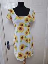 Asos Design Womens Dress Yellow Uk Size 8 Sunflower Print New 