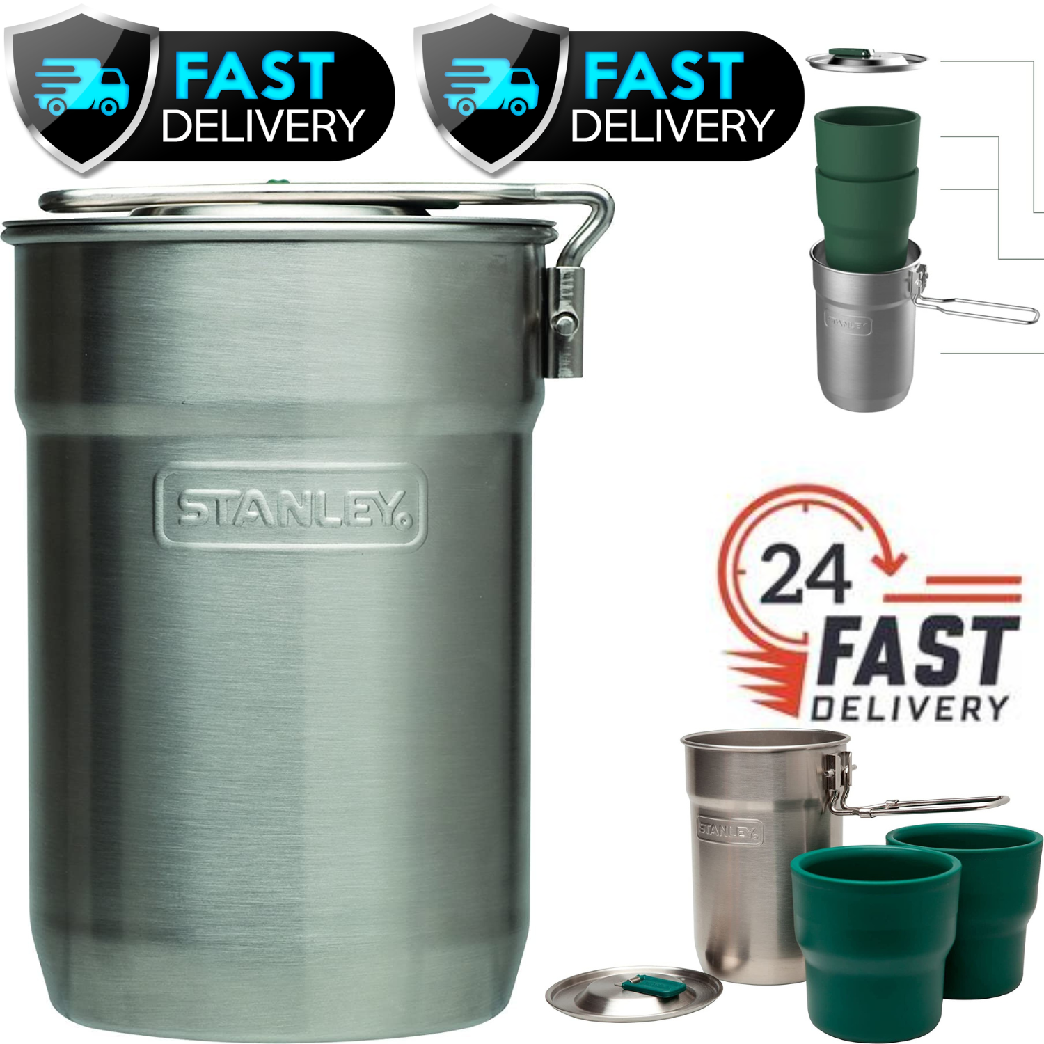 Camp Cook Set 24oz Kettle with 2 Cups, Lightweight Cook Pot for