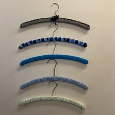 5 Vintage Retro Crochet Hangers Art Deco Black/Grey, Shade of Blue and 1 Sage