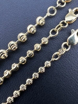 2.5mm-4mm Men's Real Solid 14k Yellow Gold Moon Cut Beaded Ball Chain Necklace - Image 1 of 4
