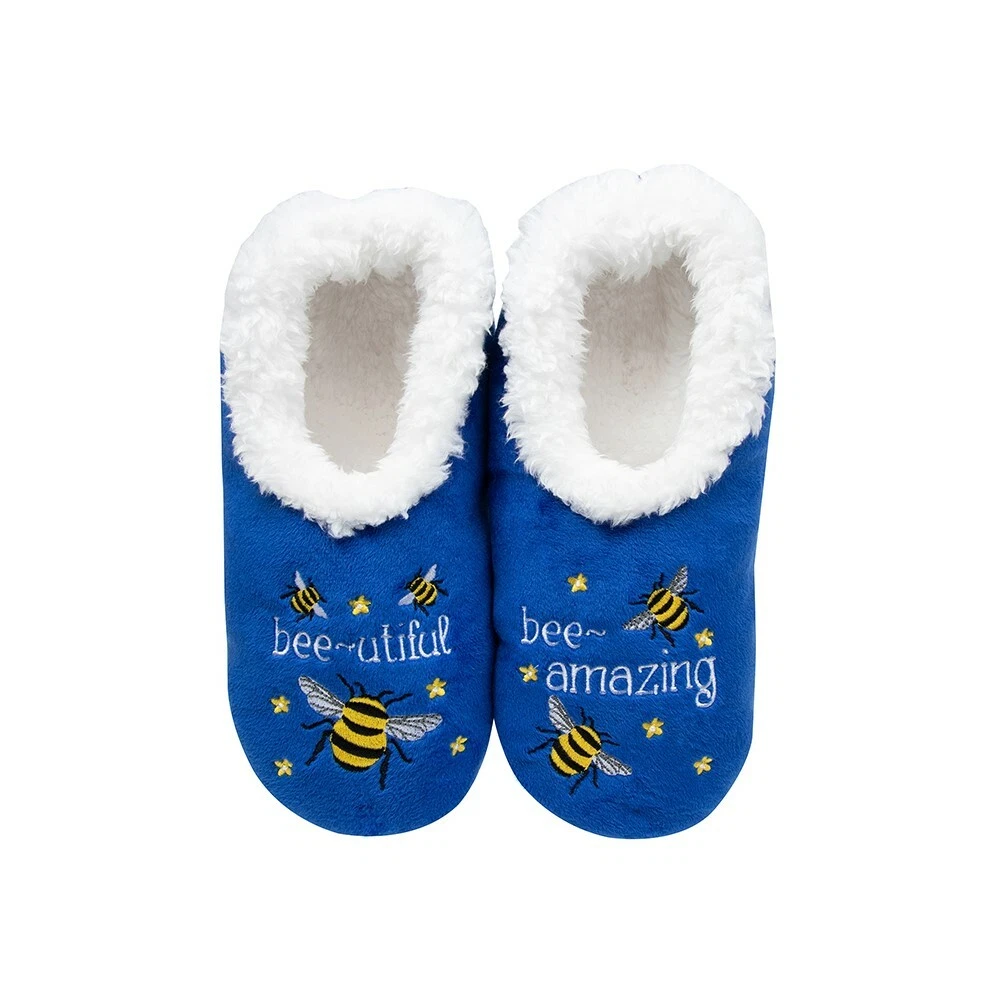 New Women s Snoozies Beautiful Bee Blue Washable Cosy Slippers 5