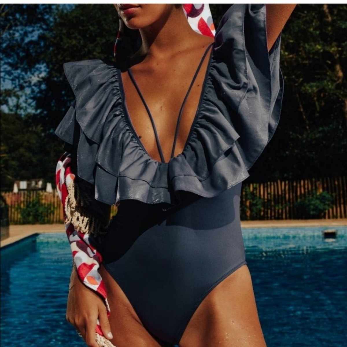ZARA Large Ruffle Swimsuit Top size S Black | eBay