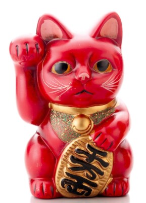 Seto Yaki Japan altmodischer Stil Maneki Neko Glückskatze rot 15 cm (6 Zoll)