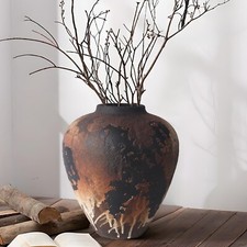 Rustic Vase for Flowers, 8.9'' Brown Farmhouse Ceramic Vases for Home Decor, ...