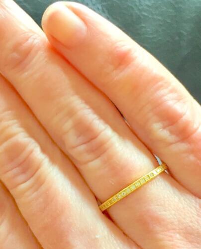 Yellow Gold Plated 2 mm Milgrain Stacking Eternity Wedding Band Ring 925 Size 4 - Picture 1 of 4