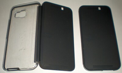 Lot of 2 HTC Dot View Ice-Premium for HTC One M9, Gray flip cover clear back