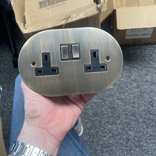 Round Shape Twin Double 13amp Switched Socket Antique Brass