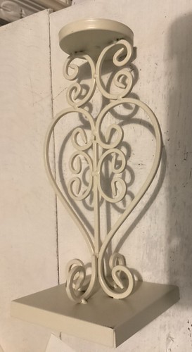 Modern Scroll Work Heart Shaped Metal Candlestick Cream 12” High - Picture 4 of 4