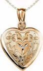 14K Gold Filled Floral Heart Photo Locket with Diamond - Includes 18 inch Chain