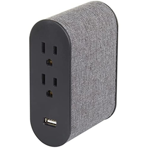 Wall Tap Surge Protector, 4 Outlets, 2 USB, Gray Fabric Cover - 第 1/1 張圖片