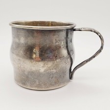 Vtg Oneida Baby Cup Mug Silver Plated Ornate Handle Traditional Medieval