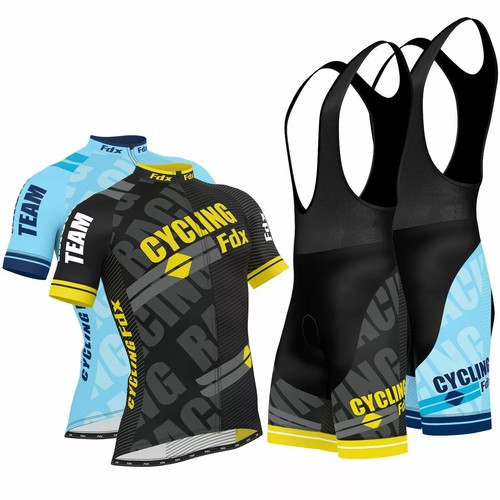 FDX Pro Cycling Rennradanzug Herren – Jersey 3/4-Ärmel + Bib Shorts Mit 3D-Gel-Polsterung, Gelb, Größe M