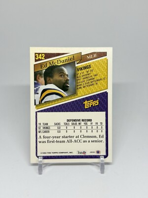 1993 Topps Gold Football Ed McDaniel #342 Minnesota Vikings | eBay