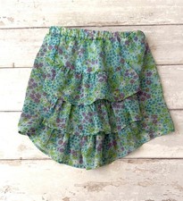 Girls Size 7 Teal Blue Green Floral Flower Print Ruffle Skirt Kids