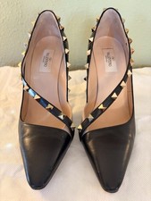 Valentino Studwrap Black Leather Heels Size 37.5 Us 7