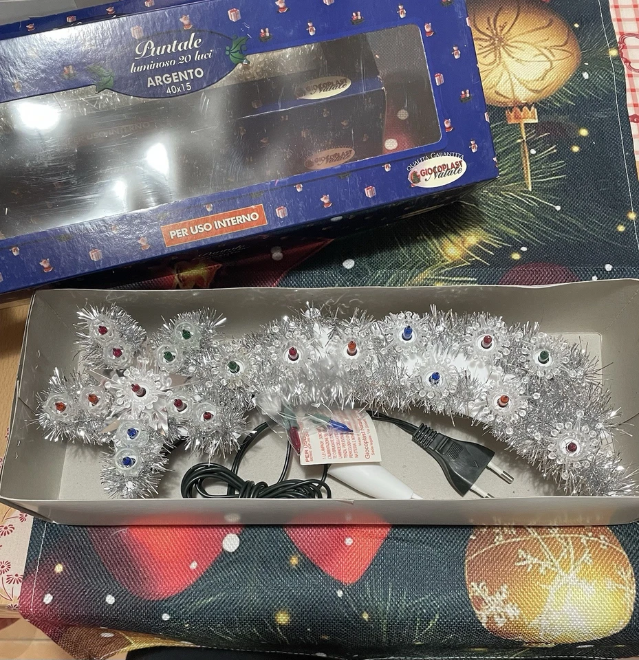 Natale Stella Cometa Vintage Argento,20 Lucine Multicolor Fondo Di Magazzino - Immagine 3 di 4