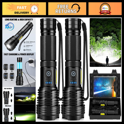 Super Bright LED Rechargeable Flashlights - 99,000 Lumens, Waterproof, 2 Pack fo