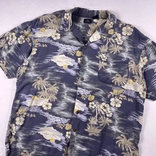 Vtg Pacific Coast Highway Hawaiian Shirt Mens L Blue Floral Tropical Camp Loop