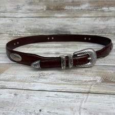 VTG Fossil Leather Conchos Belt 36  Brown Croc Embossed Western Boho Cowgirl