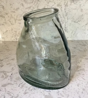 ECO GLASS Green Glass Ripple Vase 9 w X 9.5 t  VERY Heavy Made In Spain
