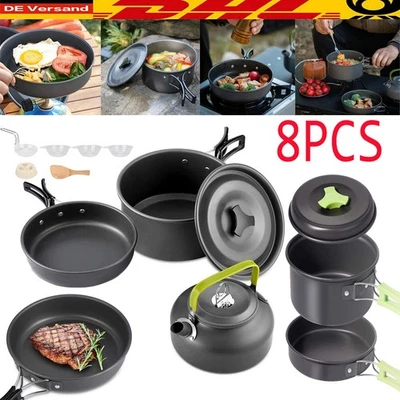 MARKENLOS Camping Kochgeschirr Set 2-3 Personen Mit Pfanne Großem Topf Teekanne Picknick