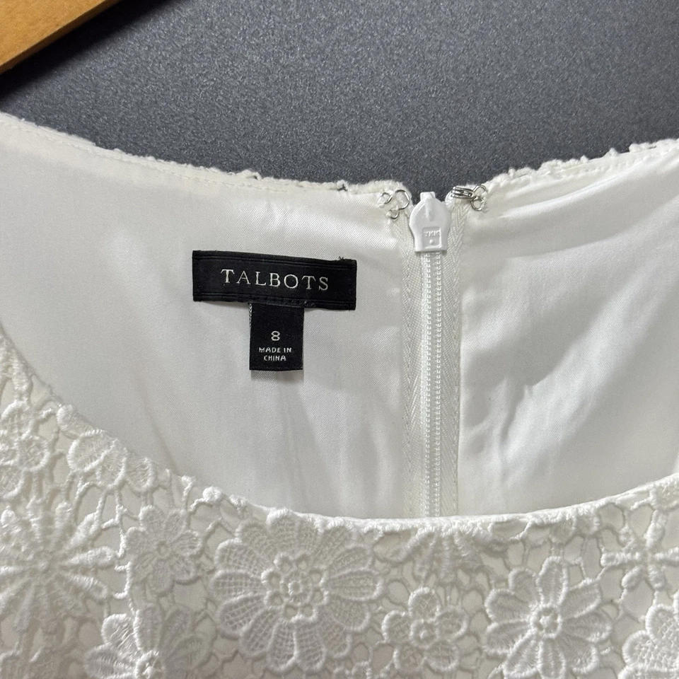 Vestido justo feminino Talbots tamanho 8 branco ilhós bordado sem mangas - Imagem 4 de 4