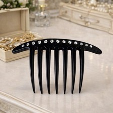 Vtg LAURENT OLIVIER French Handmade Black Lucite Hair Comb -Swarovski Crystals