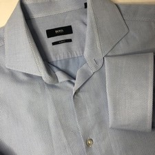 Hugo Boss  Jaden  Mens 43/17 Blue Geometric Slim Fit Button Up Shirt Turkey