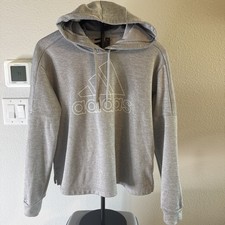Adidas Women s Hoodie Pullover Sweatshirt Athletic Climawarm Logo Gray Size L
