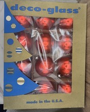 Vintage USA Deco-Glass 34 Glass Christmas Ornaments - Red Plus 2 Replacements 