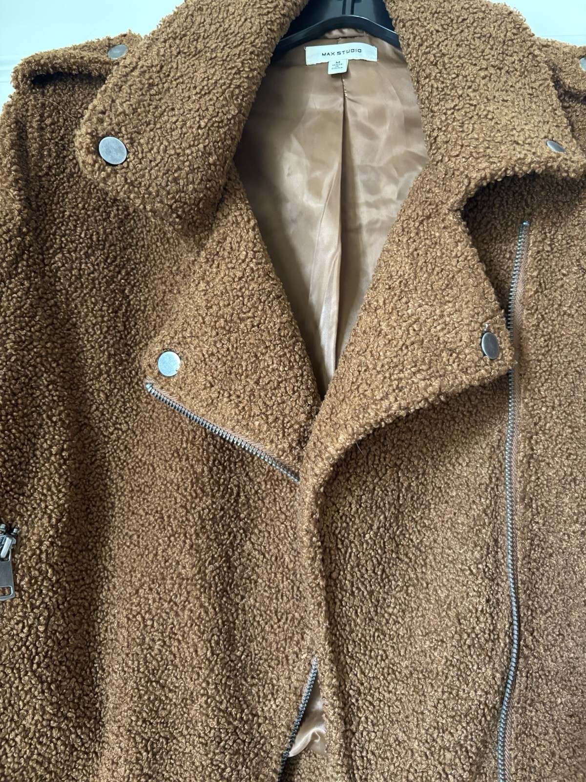 Max Studio Brown Biker Jacket Collared Zipper But… - image 4
