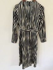 MNG Mango Zebra Striped Wrap Midi Dress Black Ivory Size 2 Silky Career City