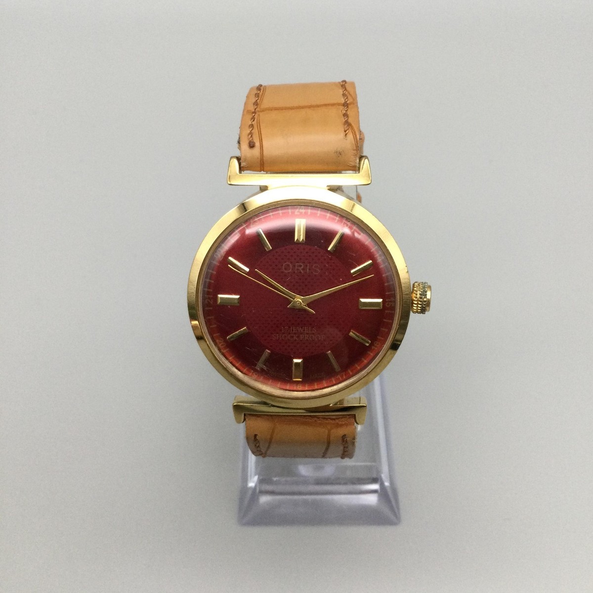 Vintage Oris Mens Watch 35mm Red Dial Gold Tone Manual Wind 17