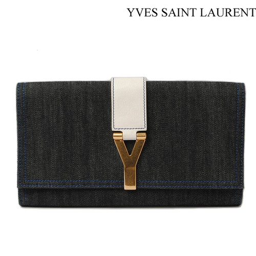 Yves Saint Laurent Denim Blue White 265701 Clutch Suede Denim Unisex Bag #PTB108