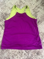 Danskin Now Girls Large 10/12 Pink Lime Racerback Athletic Tank Top Dri-More