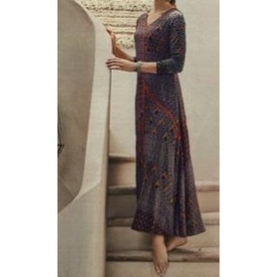 Soft Surroundings Mercado Maxi Dress Size L Beaded Patchwork Boho Artsy