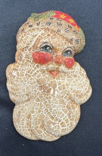 Rare 1988 Vaillancourt Folk Art Santa Face Chalkware Christmas  Signed 4”