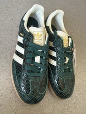 adidas Samba Low Top Lace-Up Trainers Green/White Snakeskin Gum Sole UK 5