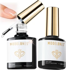 Gel Top Coat, 2Pcs Clear Glossy Finish No Wipe Top Coat Winter Gel Nail Polish, 