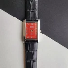 Vintage Seiko Slim Tank Quartz Men Red Dial Dress Watch-Free Shipping