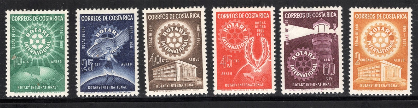 Costa Rica Stamp Scott #C246-C251, Air Mail, Rotary Int'l, Set of 6 MLH SCV$5.90
