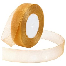 Gold Ribbon Gift Wrapping 1 Inch Sheer Organza Tulle Thin Chiffon 50 Yards
